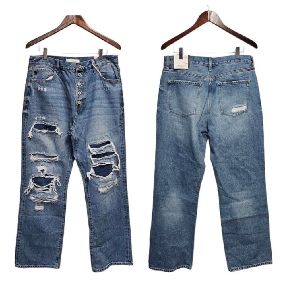 KanCan Jeans 90'S High Rise Exposed Button Fly Distress 5/26 Boyfriend Wide